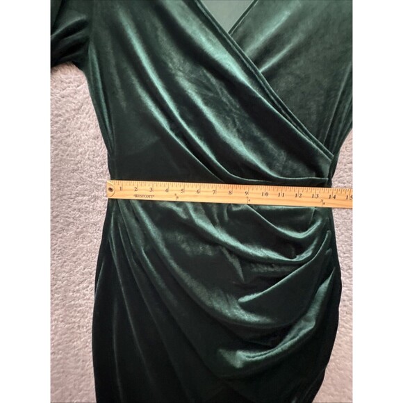 Emerald Velvet Dress Large Cocktail Holiday Elegant Elevated Old Money Stretch - Picture 12 of 16